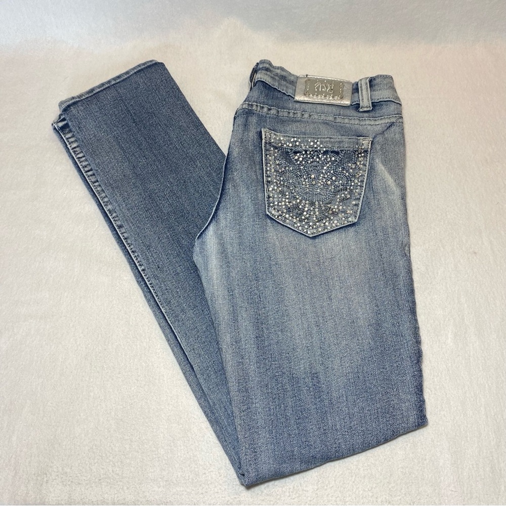 Montana Jeans Skinny Low Rise Light Wash Rhinestone Distressed Women’s 9/10 29